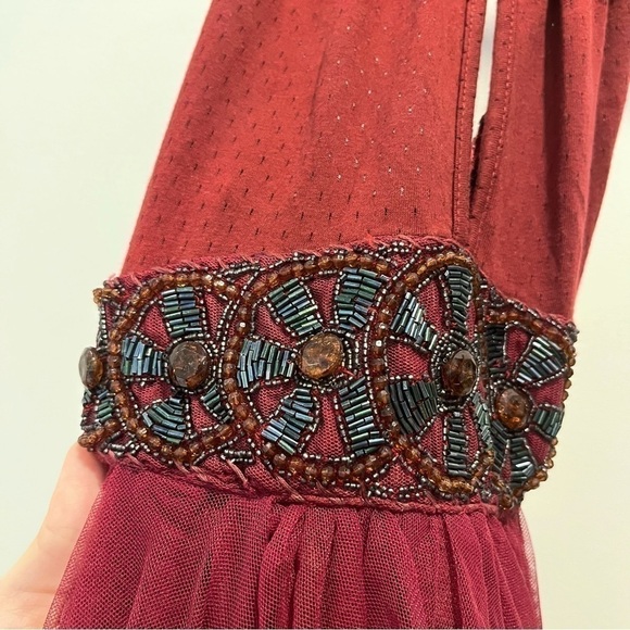 Free People Ruffle Poofy Tulle Sheer Babydoll Keyhole Beaded Formal Boho Dress - Picture 8 of 12